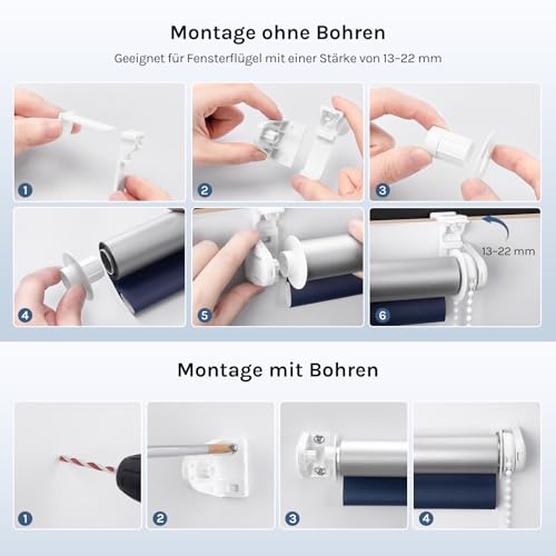 WOLTU Verdunkelungsrollo Thermorollo ohne Bohren 80x150 cm, Blau – Ansicht 9