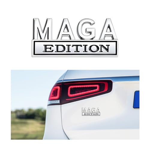 Image of MAGA Edition Car Emblem, 3D Raised Full Metal Badge Decal MAGA Personality Labels, Strong Adhesive Exterior Auto Body Decoration Embossed Sticker for Car Truck SUV (Silver & Black)
