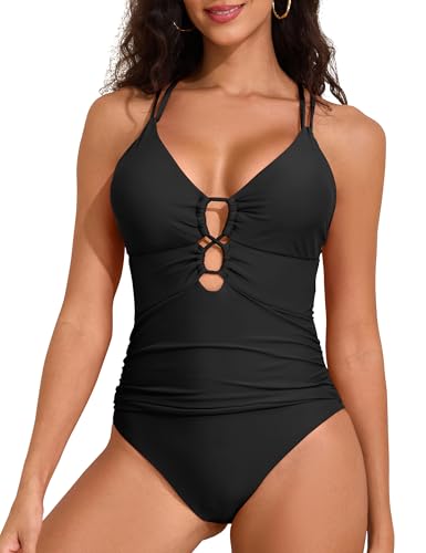 Firpearl Underwire One Piece Swimsuits for Women Sexy Cutout Monokini Ruched Tummy Control Bathing Suits Cross Back Swimwear3
