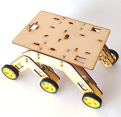 Image of 6 WD Wooden Smart Robot Chassis with Motor, Wheel, Wire, Switch, nutbolts for Engineering Robot Projects (Do It Yourself)