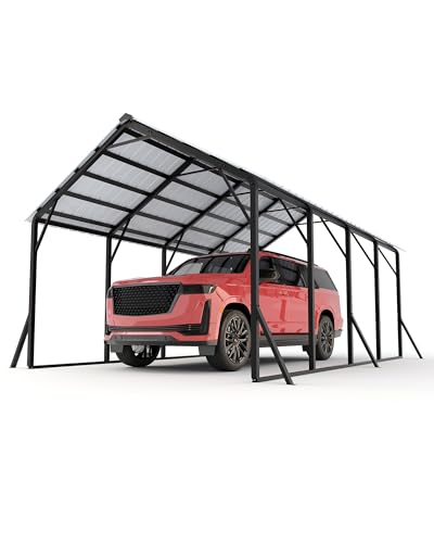 Image of Garvee 13x21 ft Metal Carport Kit, 120 Steep-Pitch Vertical Roof for Snow Shedding, 133 inch High-Clearance Full-Sized Pickup & Van Shelter, Heavy-Duty Metal Car Port with Reinforced Frame