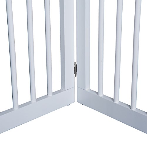 PawHut Freestanding Pet Gate Wooden Dog Gate with Support Feet Foldable Pet Fence Safety Barrier for the House Doorway Stairs White - Image 10