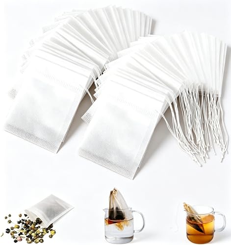 Tea Bags For Loose Leaf Tea 100PCSNon-Woven Fabric Tea Filter, Disposable empty Tea Bags Suitable For Coffee, Spices And Small Tea Bags For Brewing (White, 200Pcs,3.2inch x 4.0inch)