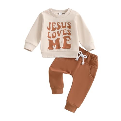 Image of Hekkomird Baby Boy Girl Fall Outfits Cute Letter Print Long Sleeve Sweatshirt Elastic Pants Infant Newborn Winter Clothes