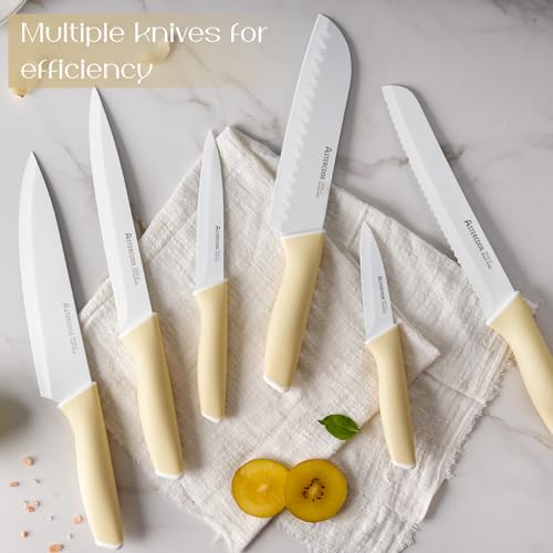 Image of Astercook Kitchen Knife Set with Block and Sharpener 15 Piece Knives Set German High Carbon Stainless Steel Knives Sharp Blade Dishwasher Safe Deba Knives with Ergonomic Handle