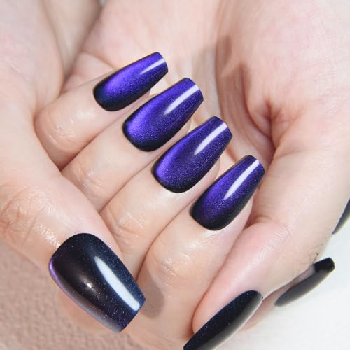 evpct Royal Blue Cat Eye Coffin Press on Nails Square Medium, Med...