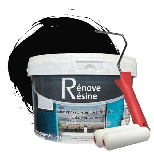 COULEURS D ANTAN Peinture Résine multisupport Intérieur pour Faïence, Carrelage, Douche, Baignoire 5m² - RAL 9005 Noir foncé + Kit d'application OFFERT