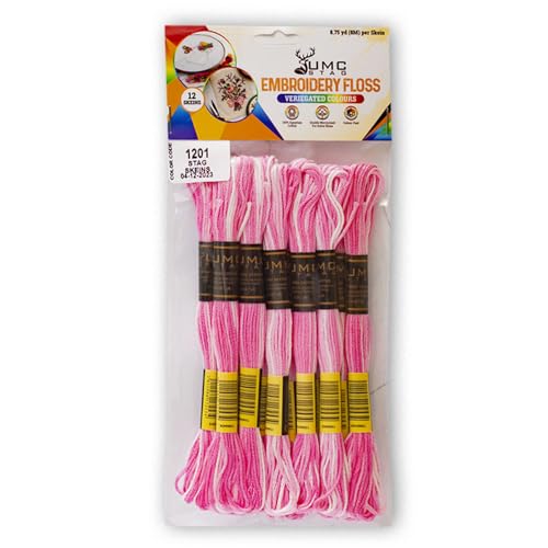 Image of Pack of 12 Premium Embroidery Thread | 100% Egyptian Cotton Premium Skeins | Cross Stitch Embroidery Floss | Oeko TEX Certified | Ideal for Arts & Crafts (Light Pink Variegated 1201)