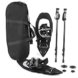COSTWAY Juego de Raquetas de Nieve Aluminio con Bastones de Senderismo, para Todo Terreno, Fijación Ajustable con Acolchado EVA y Sistema de Una Sola Tracción, Bolsa de Transporte (Negro,54 x 21 cm)