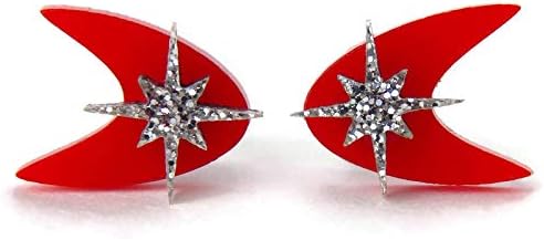 Miniatura 3 de Retro Red Boomerang Stud Earrings, Atomic 50s Acrylic Studs, Mid Century Modern Celestial Earring