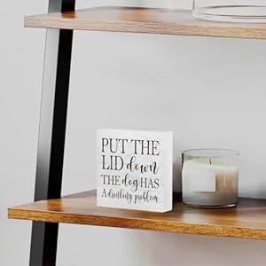 mmiishe Put the Lid Down the Dog Has a Drinking Problem Wooden Box Sign Decorative Funny Bathroom Wood Box Sign Home Decor Rustic Farmhouse Square Desk Decor Sign for Shelf 5 x 5 Inches