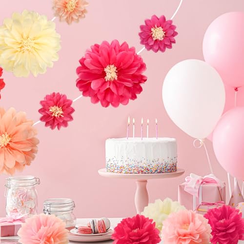 Image of Watersay 12 Pcs 10 inch 20 inch Large Tissue Paper Flowers, Pink Color