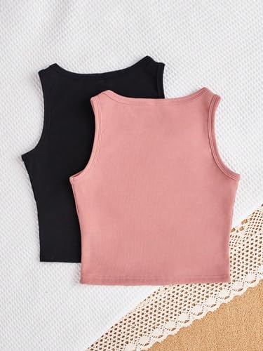 Milumia Girl's 2 Pcs Tank Tops Button Front Crewneck Sleeveless Basic Casual Tops2