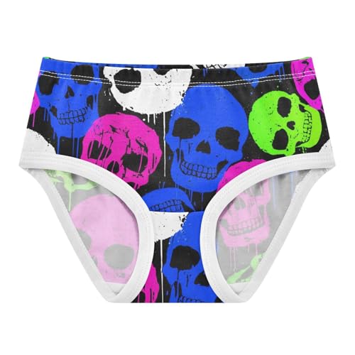 Colorful Skulls Neon Pink Panties for Girl Toddler Underwear Custom Cotton Funny Kids Undies Briefs 2t