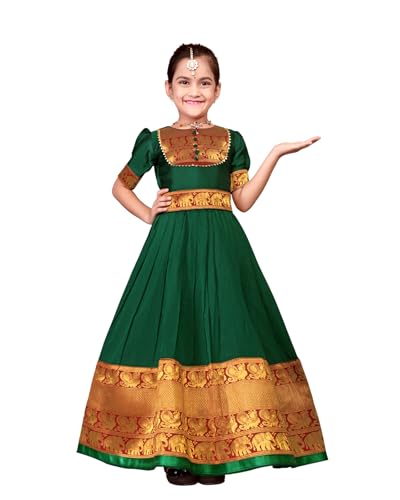 Image of Girls Silk Pattu Gown for Kids Traditional South Indian Long Ethnic Dress | Baby Girl Festival Pavadai Sattai Style Party Wedding Birthday Special Occasion Outfit
