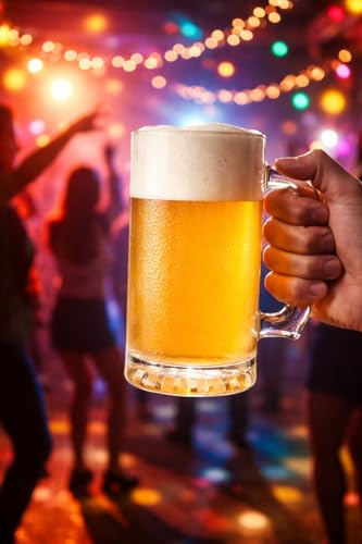 Image of PrimeWorld 500 ml Classic Simple Chic Beer Set of 2 Pcs Strong Glass Mug with Handle, Steins, Freezable Beer Glasses,Everyday Drinking Glasses, Cocktail Glasses Clear