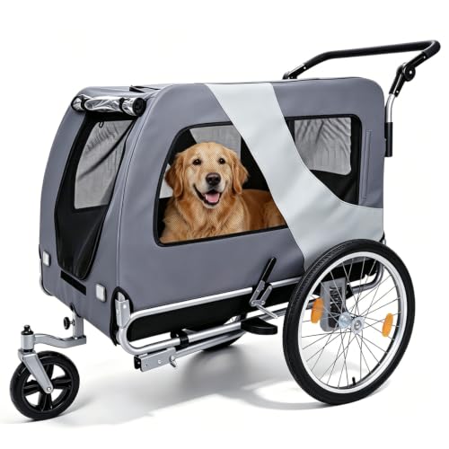 Nobleza 2-in-1 Hundeanhänger & Jogger für Fahrrad – 353L Volumen, 92x60x64 cm Kabine, gefedert, 360° Vorderrad, 600D Oxford, Belastbarkeit 50 kg, für 2-3 Hunde