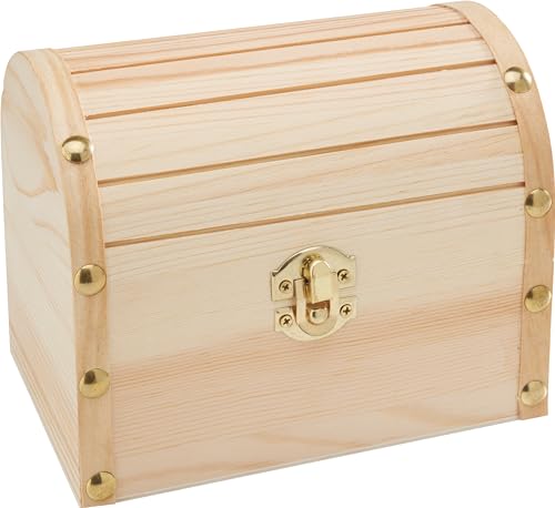 VBS Runddeckeltruhe mit Beschlag und Metallnieten 15,5x11x12,5cm Schatzkiste Kiste Kasten Holzdeko...