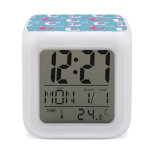 Kids Alarm Clock,Llama, Alpaca7 Color Night Light Digital Alarm Clock Wake Up Clock for Bedroom,Office and Home Decor
