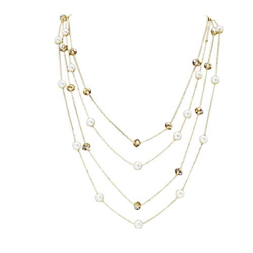 Preisvergleich Produktbild KUNGYO Lange Perlenkette - Mehrschichtige Kette Simulierte Perlen Kleestrand Halskette Lange Kette für Frauen Damen
