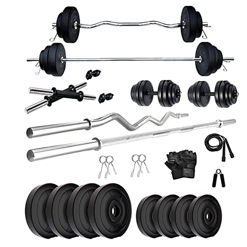 Image of Extreme Muscles Home Gym Set Combo with 40 Kg Weight Plates, 3 feet Curl Rod with Rod Locks, 5 Feet Straight Rod with Rod Locks, 2 X Dumbbell Rod with Nuts and Gym Accessories