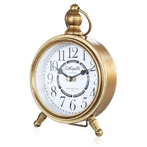Vintage Table Clock, Antique Decorative Desk Clock, Classic French Style Mantel Clock for Bedroom, Living Room & Office Decor, Silent Sweep Non-Ticking Movement (Vintage Gold(BE.CK1001))