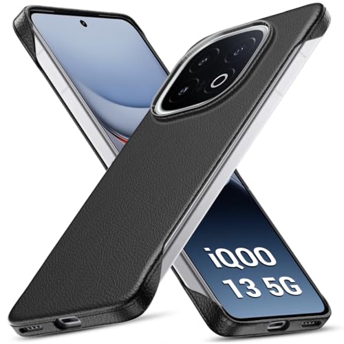 Image of TheGiftKart Hybrid Ultimate Slim Back Case Cover for iQOO 13 5G | Lightweight Profile | Hard Back Case Cover for iQOO 13 5G (PC & TPU, Metal Camera Ring, Leather Texture Finish, Black)