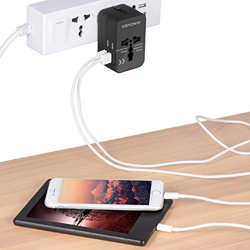 Travel Adapter, Amoner Worldwide All in One Universal Power Wall Charger AC Power Plug Adapter with Dual USB Charging Ports for USA EU UK AUS Cell Phone Laptop - Thumbnail 6