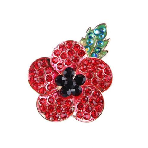 Aczyqws Spilla a forma di papavero rosso, smaltata, con nastro e foglie verdi per non dimenticare la legione, Giorno della Memoria, Pace, Misura unica, Metallo