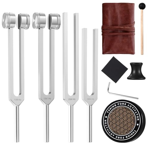 Image of Tuning Forks for Healing Set 128Hz 136.1Hz 256Hz 384Hz | Healing Instrument Tuning Forks for Meditation Yoga and Chakra Energy Sound Therapy & Stress Relief - Perfect Spiritual Gift