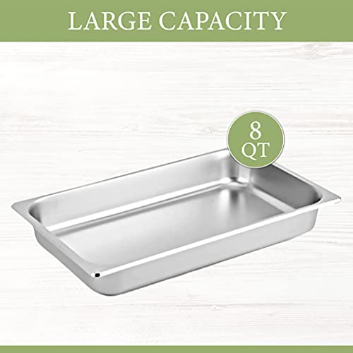 Deluxe Chafer Dish -8-Quart Capacity Full-Size S/S Rectangular Includes Food Pan, Water Pan And Fuel Holders Shiny Silver, Keeps Food Warm In Catered Events (8-Qt With Full Size Pan) Chefq #TOP3