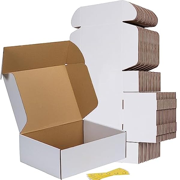 RLAVBL 30.5x22.9x10.2cm(12x9x4in） Cajas de Carton con Tapa para Envios de Paquete, 50 Pack, Cajitas de Papel Kraft para Regalo o Embalaje, Blanco.