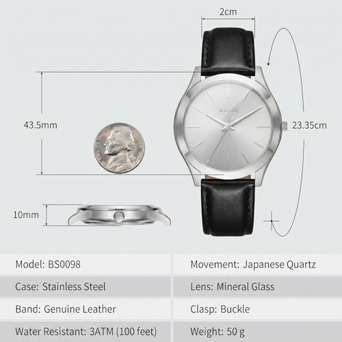 Image of BUREI Men's Wrist Watch, Analog Stainless Steel Dress Waterproof Quartz Watch for Men with Japanese Movement,Refined Gifts for Men, Boyfriend, Husband, Dad