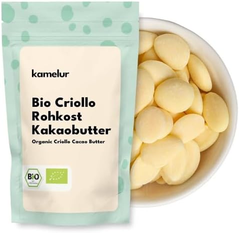 Kamelur 1kg BIO Kakaobutter kaltgepresst aus Criollo Kakaobohnen - in Lebensmittelqualität ohne jegliche Zusätze - Rohkost - Exklusive Kakao Butter als Grundlage für Schokolade oder Pralinen