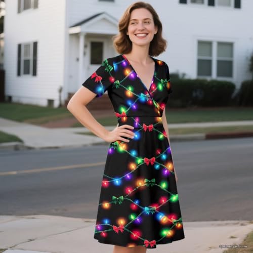 Image of Women's Summer Dresses Short Sleeve Formal Dresses with Pockets
