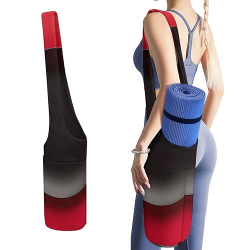 Sac de rangement pour tapis de yoga rouge et noir en toile durable avec poche gourde