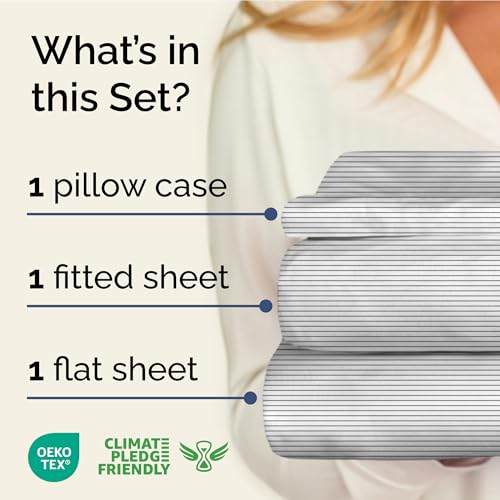 Image of Twin XL 3 Piece Striped Sheet Set - Soft, Breathable & Cooling - Fine Lines