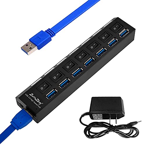 ET USB HUB 3.0 Splitter For Ps4,2Win2buy 7 Port USB Data Hub With Power Adapter and Charging Port,Individual On/Off Switches & Lights for Laptop PC Computer Mac PlayStation 4 Slim Pro flash Drive