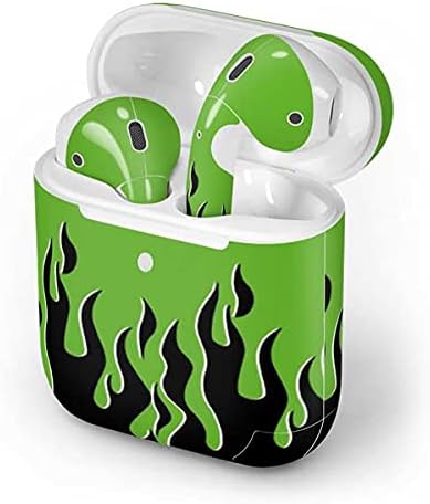 Skinit Decal Audio Skin Compatible with Apple AirPods 2 - Green Flames Design