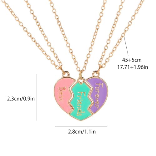 BFF Necklace for 3 Best Friend Pendant Necklace Heart Broken Stitching Necklace 3 Way Friendship Matching Necklace for Women Friendship Necklace Jewelry4