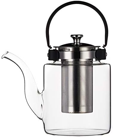 Purefold Glass Teapot 50 Oz, Stovetop Safe Tea Kettle with Removable Infuser, Blooming & Loose Leaf Tea Maker