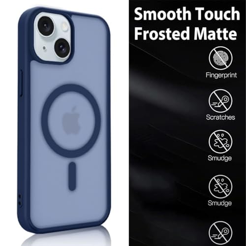 Image of for iPhone 15 Case | Frosted Translucent Hard Back Cover | Slim Translucent Matte Shockproof | Compatible with Mag-Safe (Blue)