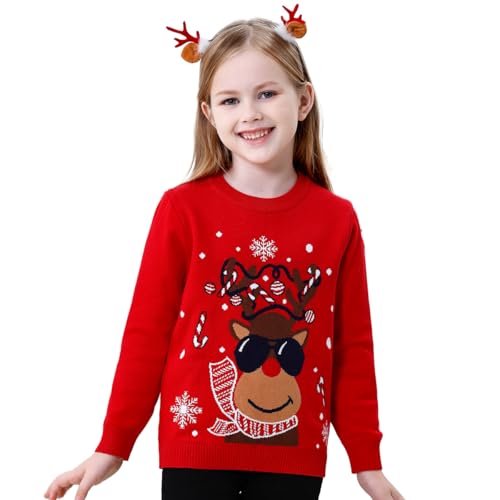 Image of Girl Ugly Christmas Sweater - Boy Double Layer Knitted Reindeer Holiday Xmas Pullover Sweater Kids 2-9 Years Old
