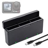 DFTIM Action 5 Pro Battery Charger Compatible for DJI OSMO 360 Triple Slot Fast Charging Case with Type-C Cord Batteries Case Compatible with DJI Osmo Action 6/Action 5 Pro/Action 4/ Action 3 Battery