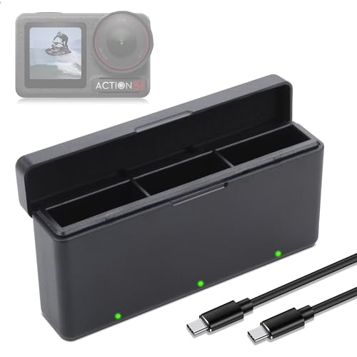 DFTIM Action 5 Pro Battery Charger Compatible for DJI OSMO 360 Triple Slot Fast Charging Case with Type-C Cord Batteries Case Compatible with DJI Osmo Action 6/Action 5 Pro/Action 4/ Action 3 Battery
