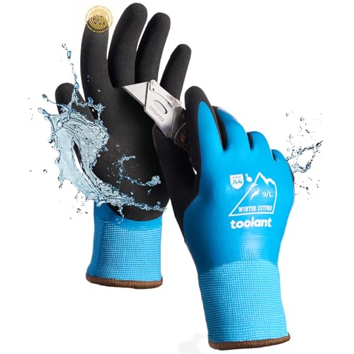 toolant Waterproof Winter Work Gloves for Men and Women, ANSI A4 Cut Resistant Gloves for Extreme Protection, Freezer Gloves With Super Grip, Touchscreen, Outdoor Thermal Insulated, blue, L, 1Pair
