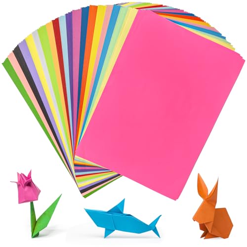 Minfuerang 200 Hojas Papel Origami,20 Colores Brillantes A4 Papiroflexia 70g/m² Cartulinas Colores,para Proyectos de Manualidades Escolares DIY (Multicolor)
