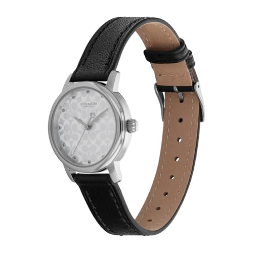 Image of Coach Grand Qtz Basic Silver White Round Dial Women's Watch|Black Calfskin Material|Black Color Band - 14503875