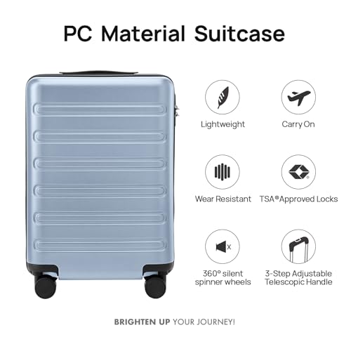 Image of NINETYGO Carry On Luggage 22x14x9 Airline Approved, 20 Inch Luggage with Smooth Double Spinner Wheels, Hard Shell PC+ABS Suitcase Carry-On, Lightweight Travel Luggage, TSA Approved (Blue, Andes)