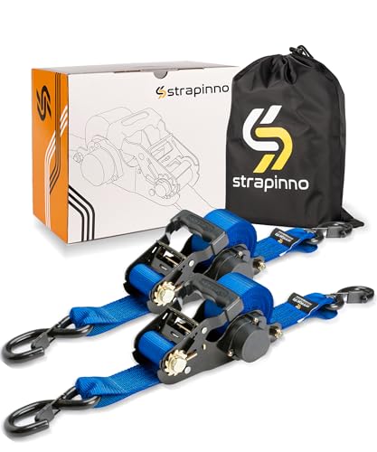 Strapinno 2PCs Retractable Ratchet Tie-Down Straps 5 000 lbs Breaking Strength- 2 in x 12 ft Heavy Duty Ratchet Strap with Safety Lock S Hooks for Motorcycles ATVs UTVs Lawn Equipment & Cargo -Blue